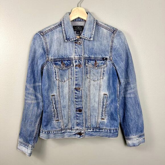 Lucky Brand Classic Denim Jacket Light Blue Jean Trucker Coat 100% Cotton sz XS - Picture 1 of 7